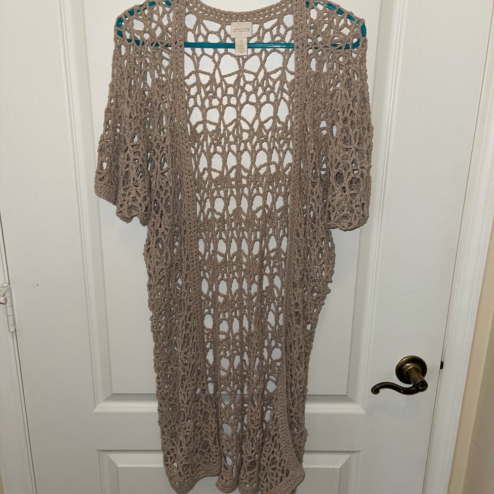Tan knitted long short sleeve cardigan
